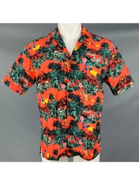 MAUNA KEA Size S Orange Multi Color Hawaiian Viscose Short Sleeve Shirt